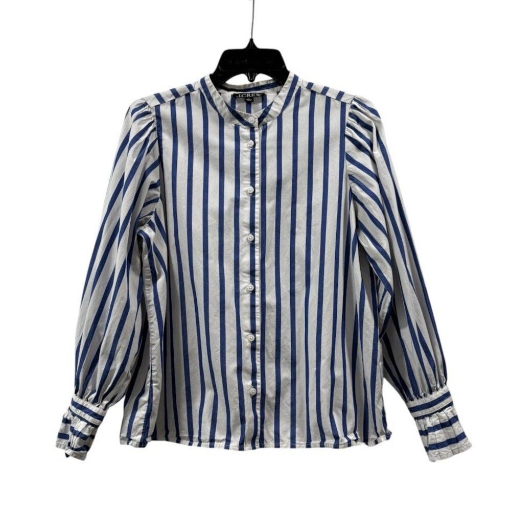 J. Crew Blue Striped Long Sleeve Button Up With Ruffle Cuffs Size S